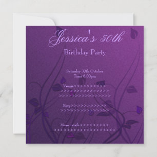 Invitación Morado Wispy Leaf Floral 50 cumpleaños