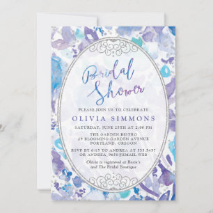 Invitación Morado y azul acuarela Floral Brillante