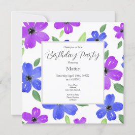 Invitación Morado y azul acuarela Floral Motif