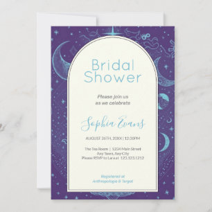 Invitación Morado y azul Celestial Moon Stars Bridal Shower
