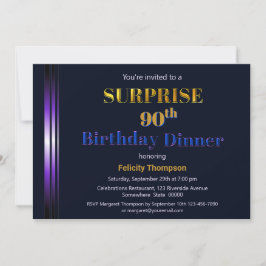 Invitación Morado y azul marino sorprenden 90 aniversario de 