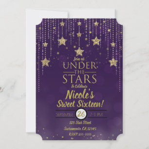 Invitación Morado y Bronce Bajo Las Estrellas Dulces 16