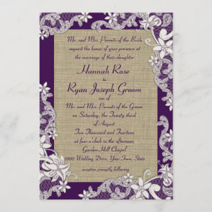 Invitación Morado y Burlap Vintage Floral