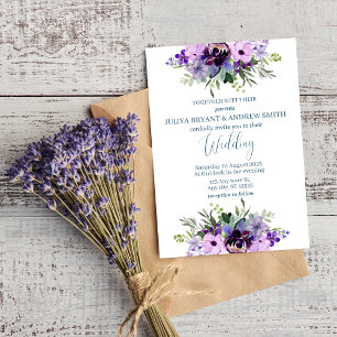 Invitación Morado y color de agua verde boda floral