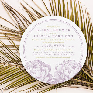 Invitación Morado y dorado Bonito Peony Floral Bridal Shower