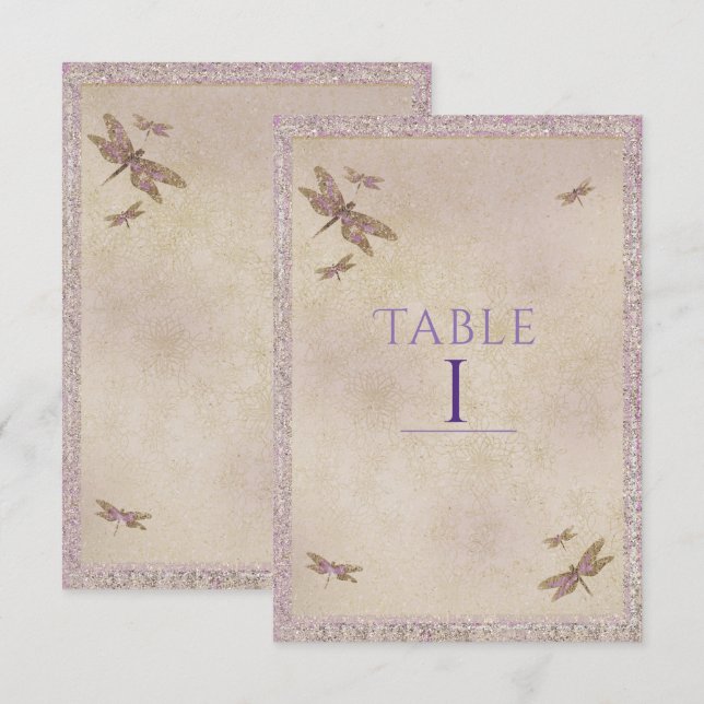 Invitación Morado y dorado Dragonflies Número de tabla de lib (Anverso / Reverso)