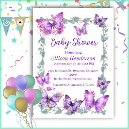 Invitación Morado Y Lavanda Butterfies Baby Shower