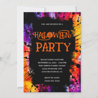 Invitación Morado y Naranja Feliz Día de Halloween