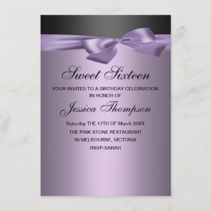 Invitación Morado y negro dulce de vaca 16 cumpleaños invitac
