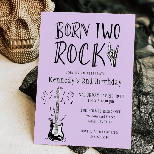 Invitación Morado y negro Nacido dos guitarra rock segundo cu (Subido por el creador)