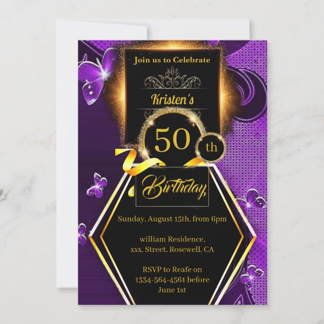 Invitación Morado y Oro 50 años (Anverso)