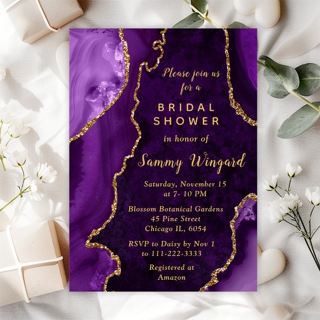 Invitación Morado y oro Agate Marble Bridal Shower (Subido por el creador)