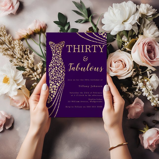 Invitación Morado y oro Treinta y fabuloso cumpleaños 30 (Subido por el creador)