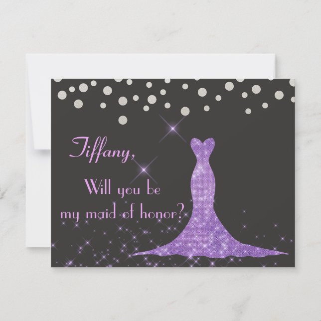 Invitación ¿Morado y Plata Serás mi Dama de Honor? (Anverso)