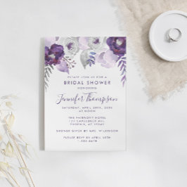 Invitación Morado y plateado acuarela Floral Bridal Shower
