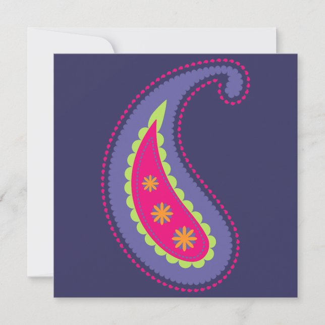 Invitación Morado y rosa paisley (Anverso)