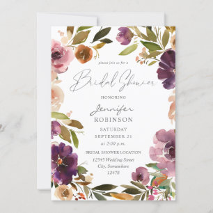 Invitación Morado y Rubor Floral rosa ducha de novia V2 grand