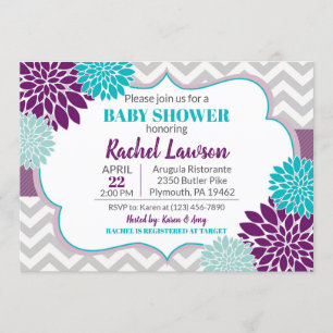 Invitación Morado y turquesa florece Baby Shower