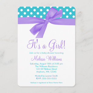 Invitación Morado y Verde azulado Bow Polka Dot Baby Shower