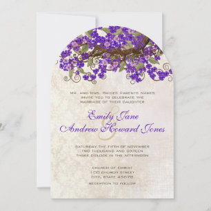 Invitación Morado y verde cerezo cerezo cerezo cerezo fuente