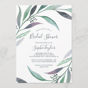 Invitación Morado y verde eucalipto Wreath Británica Ducha