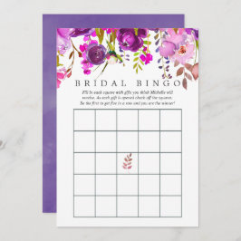 Invitación Morado y violeta acuarela Bridal Shower Bingo