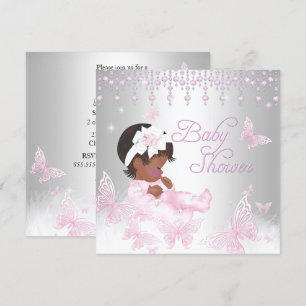 Invitación Moral de mariposa de plata rosada Baby Shower