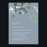 Invitación Morales de agua azul turbulenta Eucalipto Verde Mo<br><div class="desc">Puede ser totalmente personalizado para satisfacer sus necesidades. © Gorjo Designs via Zazzle. // ¿Buscando elementos coincidentes? Otras papelería del conjunto disponible aquí: https://www.zazzle.com/collections/watercolor_leaves_wedding-119509640149725330 // ¿Necesita ayuda para personalizar su diseño? ¿Tienes otras ideas? Siéntete libre de contactarme.</div>