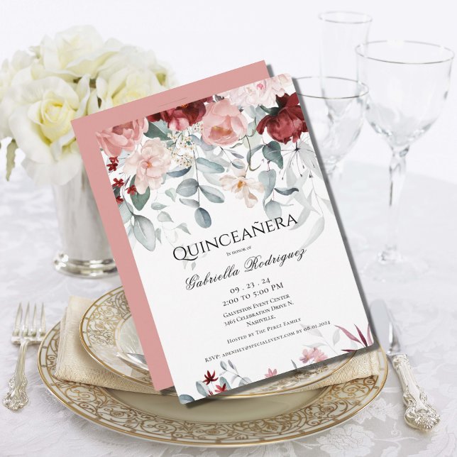 Invitación Morbodía rosa Rubor Floral acuarela Quinceañera (Subido por el creador)