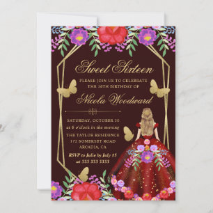 Invitación Morena acuática en vestido floral mexicano dulce 1