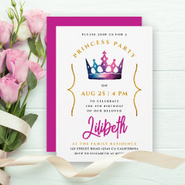 Invitación Morena de color rosa de la corona de princesa