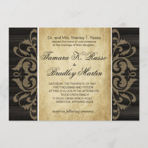 Invitación Moreno afiligranado de madera rústico del ébano de