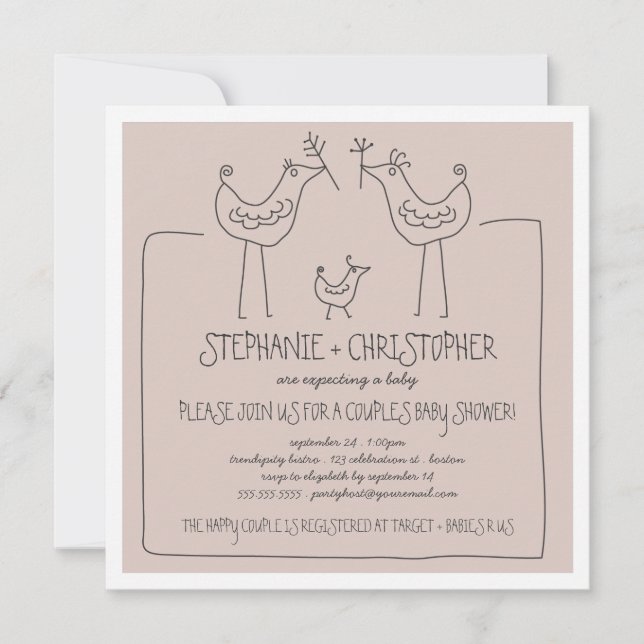 Invitación Moreno moderno de Baby Shower de los pares de la (Anverso)