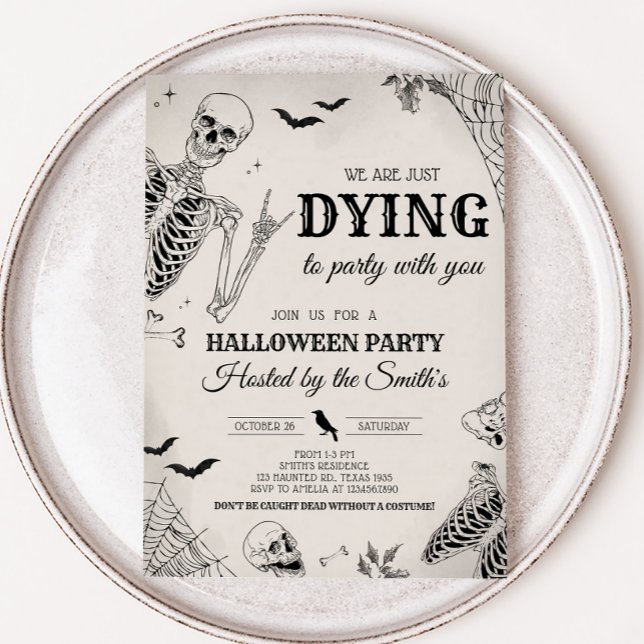 Invitación Morir el cráneo en la fiesta Fiesta de Halloween (Dying to Party Skull Halloween Party Invitation)