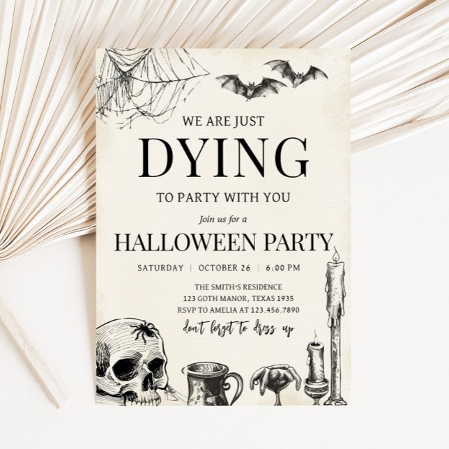 Invitación Morir el cráneo en la fiesta Fiesta de Halloween (Dying to Party Skull Skeleton Halloween Party Invitation)