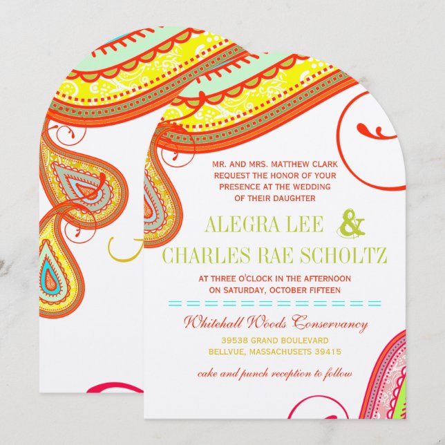 Invitación Morir Naranja amarillo moderno Aqua Mint Boda (Anverso / Reverso)