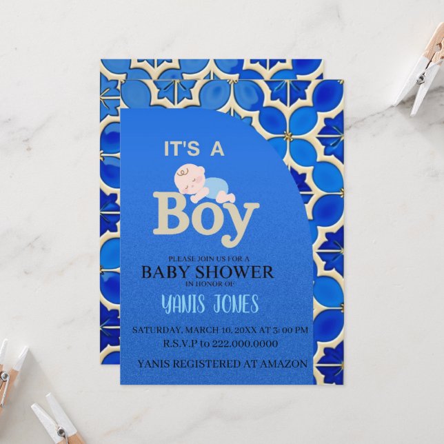 Invitación Moroccan boy baby shower Invitation (Anverso/Reverso In Situ)