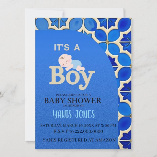 Invitación Moroccan boy baby shower Invitation (Anverso)