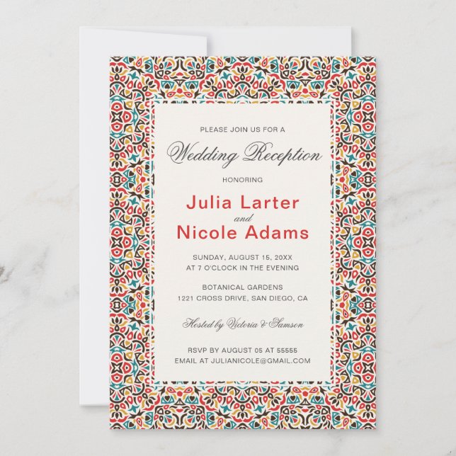 Invitación Moroccan Lattice Geo Mandala Wedding Reception (Anverso)