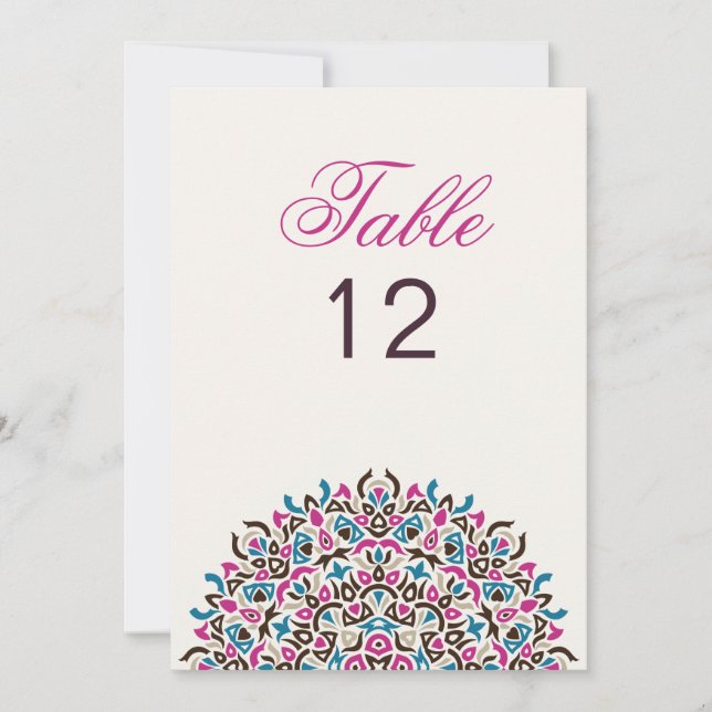 Invitación Moroccan Lattice Geo Mandala Wedding Table Number (Anverso)