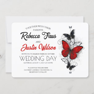 Invitación Morpho Monarch de mariposas rojas y negras