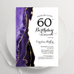 Invitación Morple Agate Gold White 60 cumpleaños<br><div class="desc">Invitación a la fiesta de cumpleaños número 60 de color morado, blanco y dorado. Elegante diseño moderno con fondo geodésico de mármol agate acuarela, oro falso purpurina y tipografía de escritura. La carta de invitación de moda es perfecta para una elegante celebración del cumpleaños de las mujeres. Invitaciones Zazzle impresas...</div>