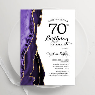 Invitación Morple Agate Gold White 70 cumpleaños