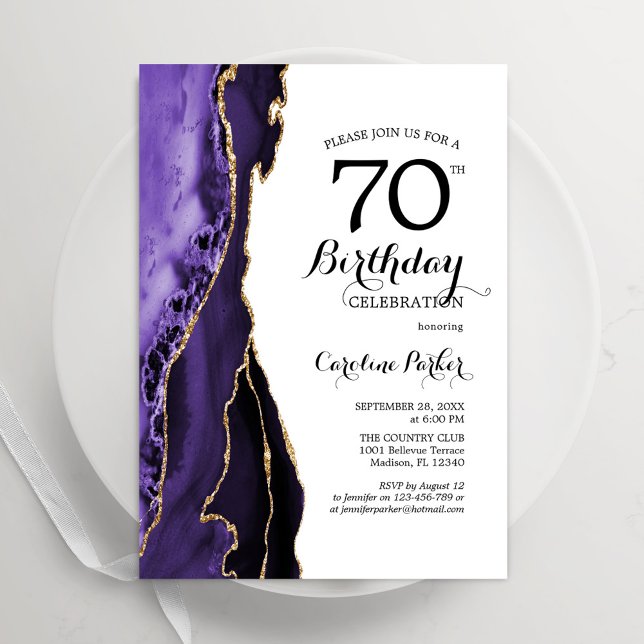 Invitación Morple Agate Gold White 70 cumpleaños (Subido por el creador)