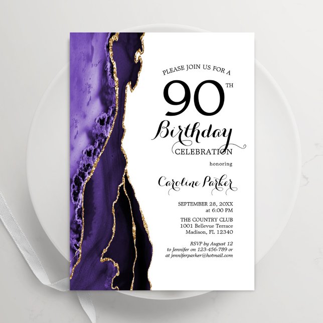 Invitación Morple Agate Gold White 90 cumpleaños (Subido por el creador)
