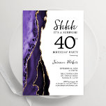 Invitación Morple Agate Gold White Surprise 40 cumpleaños<br><div class="desc">La ágata morada, blanca y dorada sorprende la invitación a la fiesta de cumpleaños número 40. Elegante diseño moderno con fondo geodésico de mármol agate acuarela, oro falso purpurina y tipografía de escritura. La carta de invitación de moda es perfecta para una elegante celebración del cumpleaños de las mujeres. Invitaciones...</div>
