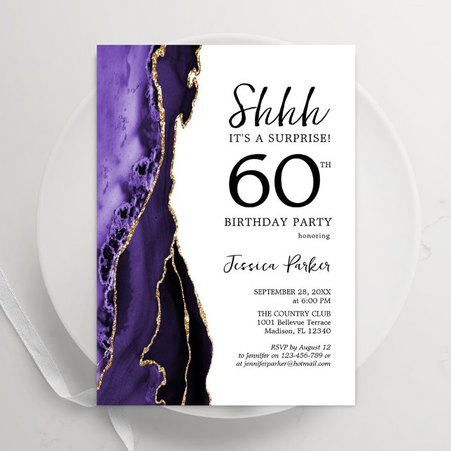 Invitación Morple Agate White Gold Surprise Cumpleaños 60 (Subido por el creador)