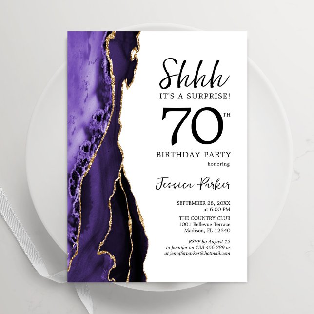 Invitación Morple Agate White Gold Surprise Cumpleaños 70 (Subido por el creador)