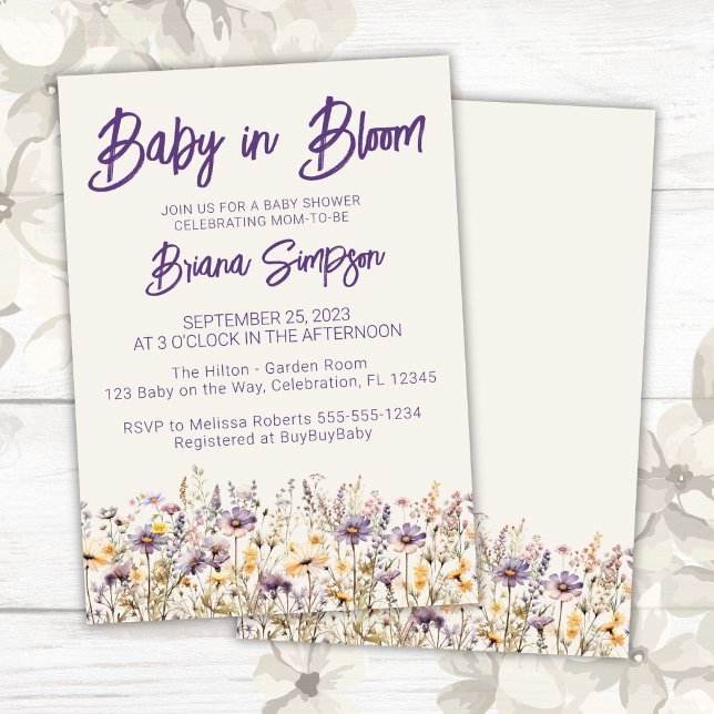 Invitación Morple Beige Wildflowers Baby Shower neutral (Subido por el creador)