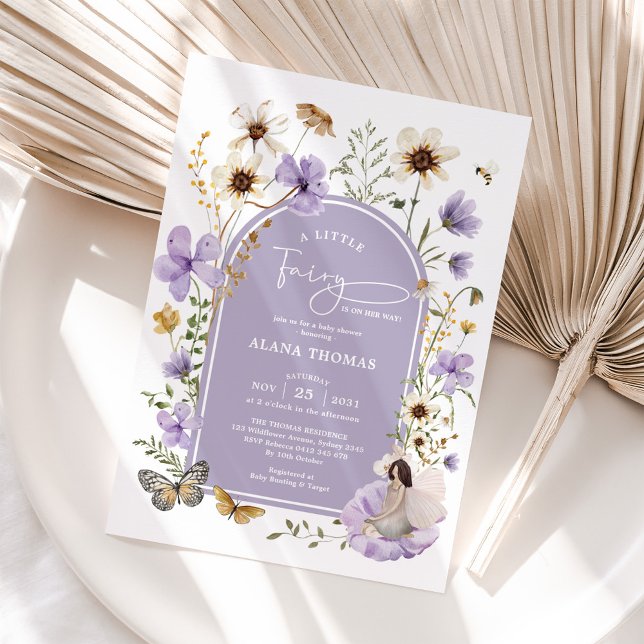 Invitación Morple Boho Fairy Wildflower Chica Baby Shower (Subido por el creador)